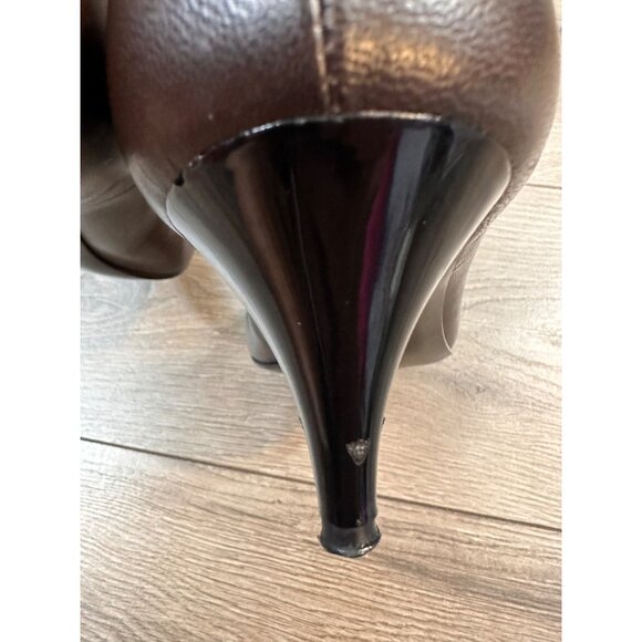 Vintage CHANEL Two Tone Brown Black Leather Ballet CC Bow Pumps Heels 37 - Picture 9 of 15